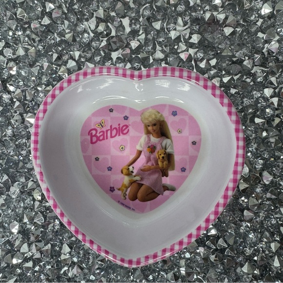 Barbie bowl 1996 vintage heart shaped plaid gingham dog cute tufted pink mini - Picture 3 of 9